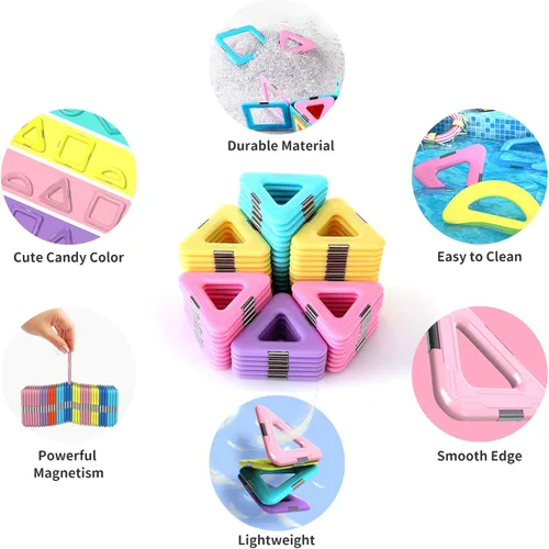 Miniatura 4 de TOKBLOK Juego de Azulejos Magnéticos Pastel - 40 Piezas Bloques de Construcción STEM para Niños de 3 a 8 Años, Juguete Creativo y Educativo