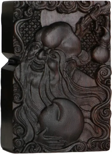 Miniatura 28 de Carcasa exterior tallada en madera negra de ébano natural para kit de inserción Zippo (Kwan Yin Goddess Dragon Phoenix)