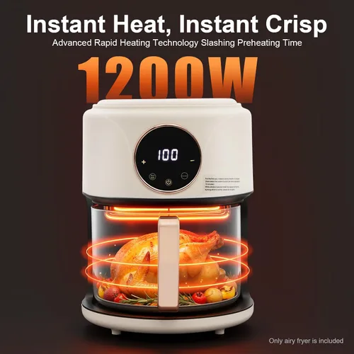 Miniatura 4 de Freidora de aire de 4.44 cuartos de galón, cesta de vidrio de borosilicato, antiadherente y apta para lavavajillas, vista de 360°, temperatura Blanco