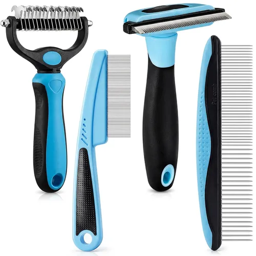 Miniatura 7 de Kit de aseo para mascotas de 4 piezas - peines para desenredar, cepillo de alambre y peine de acero para quitar nudos y pelo de perros, gatos