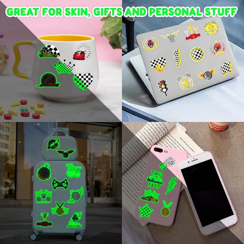 Miniatura 5 de 96 piezas de tatuajes temporales luminosos precortados con bandera a cuadros que brillan en la oscuridad para niños Recuerdos de fiesta