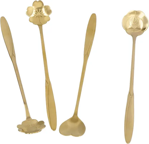 Miniatura 3 de Cuchara agitadora, 4PCS cuchara mezcladora de flores en forma de corazón cuchara de café de acero inoxidable cuchara de desierto cuchara de té