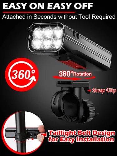 Miniatura 4 de Luces de bicicleta de alto lúmenes delanteras y traseras para conducción nocturna, 10,000 mAh USB recargable 6 luces LED para bicicleta, 5+5 modos