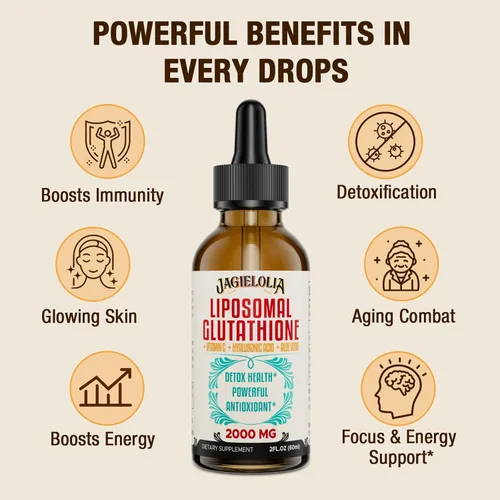 Miniatura 7 de Jagielolia Líquido de glutatión liposomal de 2000 MG, fabricado en los Estados Unidos, suplemento de glutatión reducido, absorción mejorada, sin
