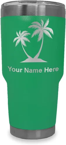 Miniatura 7 de LaserGram Vaso aislado al vacío de 20 onzas, palmeras, grabado personalizado incluido (negro)