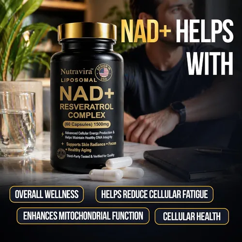 Miniatura 4 de Complejo liposomal NAD+ resveratrol, suplemento NAD de 1500 mg para mujeres y hombres con ácido hialurónico y extracto de pimienta negra, apoyo