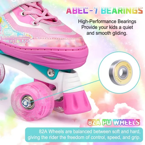 Miniatura 7 de Patines para niños y niñas, 4 tamaños, ajustables, con ruedas iluminadas para niños, adolescentes, principiantes y avanzados, interiores