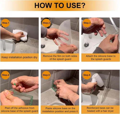 Miniatura 7 de UIOCSSC Protector contra salpicaduras de ducha, paquete de 2 protectores de salpicaduras de agua para bañera de silicona, autoadhesivos
