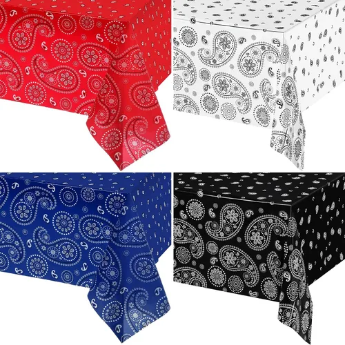 Miniatura 18 de Tatuo Mantel de fiesta del oeste con estampado de cachemira, mantel de bandana, mantel de plástico rectangular con flores para fiesta temática