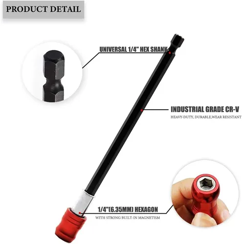 Miniatura 6 de Extensión de broca 3 unids universal de 14 pulgadas vástago hexagonal de liberación rápida kit de soporte de taladro magnético+105 grados de ángulo