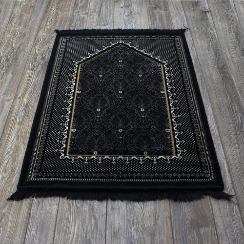 Miniatura 2 de Modefa Alfombra de oración de terciopelo islámico turco, gruesa y ancha, suave, para hombres y mujeres, tapete grande tradicional musulmán para Negro