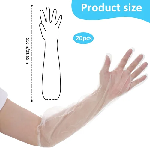 Miniatura 2 de QfwdfcTrenz 20 guantes de limpieza desechables largos, 23.6 pulgadas de longitud al codo, manga impermeable de plástico para cocinar, lavavajillas