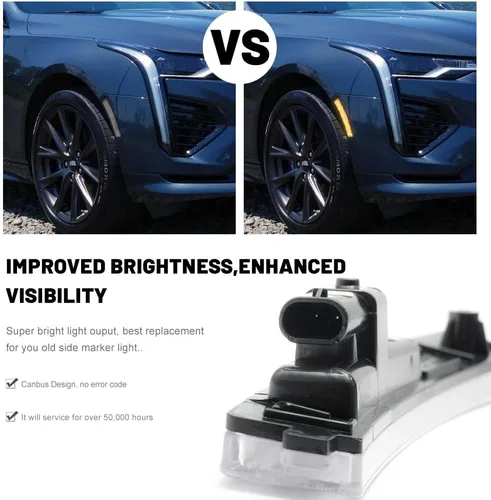 Miniatura 6 de Lentes transparentes CT4 LED para luces de marcador lateral para 2020-2023 Cadillac CT4, luces LED ámbar para parachoques delantero, luces de señal