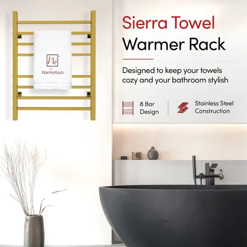 Miniatura 5 de WarmlyYours Toallero térmico para baño, calentador eléctrico de toallas y secadora de oro pulido, montado en la pared, enchufe o cableado de 120 V
