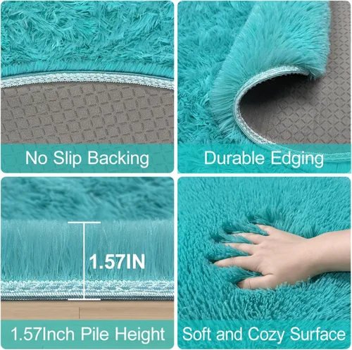 Miniatura 6 de Alfombra circular pequeña para dormitorio, 2 x 2 pies, color azul, para decoración de habitación de niños, redonda esponjosa para guardería