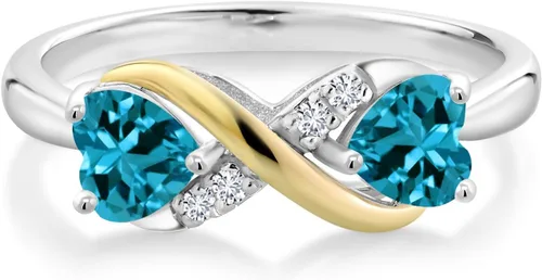 Miniatura 19 de Gemstone Birthstone and Lab Grown Diamond Accents Eternal Love Infinity Ring for Women 925 Silver and 10K Yellow Gold Heart Shape 5MM & Round