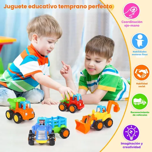 Miniatura 4 de ORWINE Juguete de inercia educativa temprana para bebés, juguete de fricción para niños pequeños, autos de empuje y marcha, tractor bulldozer