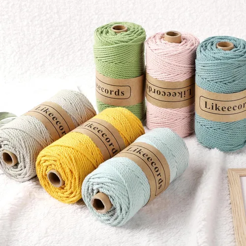 Miniatura 7 de Likeecords Cordón de algodón para macramé de 3mm x 100 metros, hilo torcido de 3 hebras, cuerda de macramé, hilo de algodón para macramé, cuerda