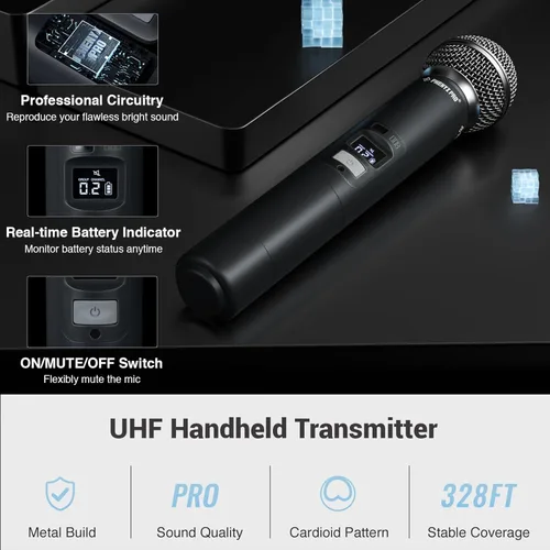Miniatura 4 de Phenyx Pro Sistema de micrófono inalámbrico de 4 canales con escaneo automático, frecuencias UHF de 4 x 40, 2 micrófonos dinámicos de mano, 2