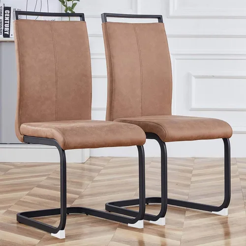 Miniatura 15 de Juego de 6 sillas de comedor modernas, de piel sintética, con respaldo alto, elegantes sillas sin brazos con tubo en forma de C, patas de metal