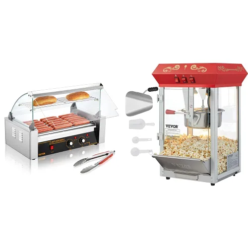 VEVOR Hot Dog Roller 7 rodillos 18 perros calientes capacidad 1050 W parrilla de salchichas inoxidable y máquina comercial de palomitas de maíz,