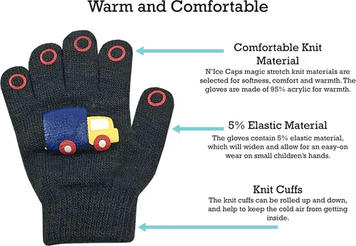 Miniatura 3 de N'Ice Caps 3 pares de guantes elásticos mágicos para niños y niñas pequeños