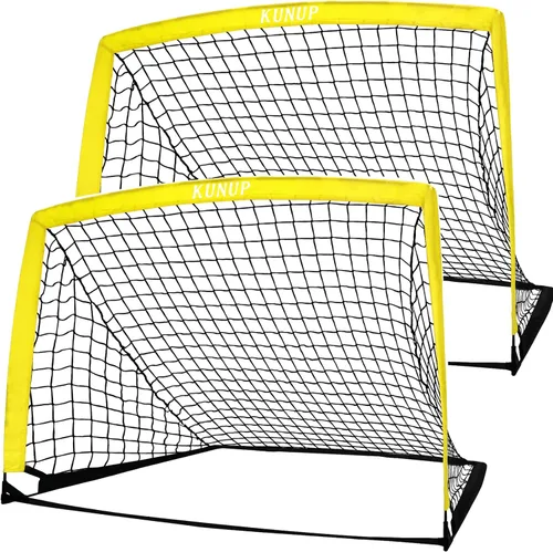 Miniatura 37 de Juego de 2 porterías de fútbol para niños, 5 x 3, 6 x 4, 9 x 5, red de práctica de fútbol plegable con bolsa de transporte portátil para niños