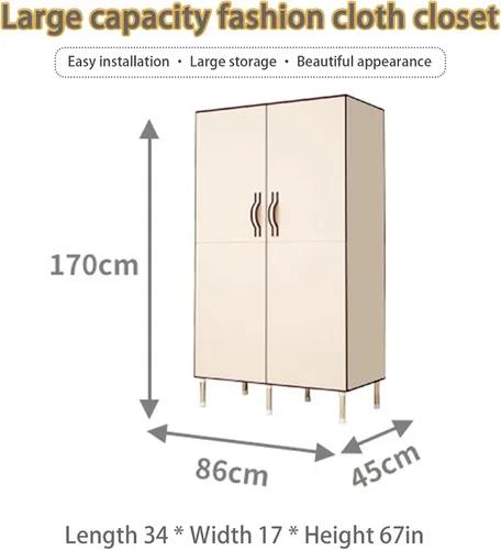 Miniatura 2 de Organizador portátil de ropa de 34 pulgadas, simple no tejido, armario de almacenamiento de ropa multifuncional con cubierta y barra para colgar Gris