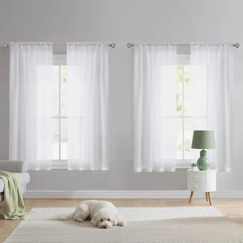 Miniatura 9 de NICETOWN Cortinas traslúcidas de gasa para ventana de dormitorio, bolsillo para barra, elegantes cortinas traslúcidas ligeras que llegan al suelo