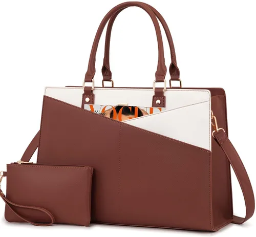 Miniatura 17 de LOVEVOOK Bolsa de mano para computadora portátil para mujer, bolsas de trabajo de cuero de 15.6 pulgadas con soporte grande para tazas para Negro