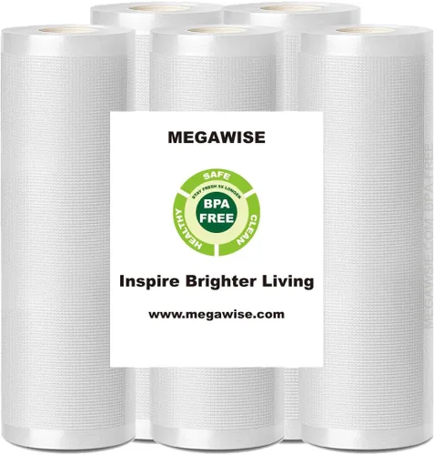 MegaWise 5 rollos de bolsas para máquina selladora al vacío, 8 pulgadas de ancho y 21.6 pies de largo para Megawise y otras marcas de selladoras al