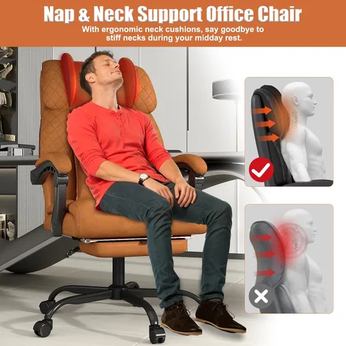 Miniatura 7 de Silla de oficina con reposapiés, silla de escritorio ejecutiva de respaldo alto de 400 libras, reclinable de 155°, almohada de soporte lumbar