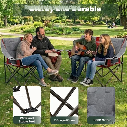 Miniatura 7 de SUNNYFEEL Silla de Camping Doblada Doble, Silla Loveseat Sobredimensionada, Silla de Césped Portátil/Plegable Resistente con Almacenamiento