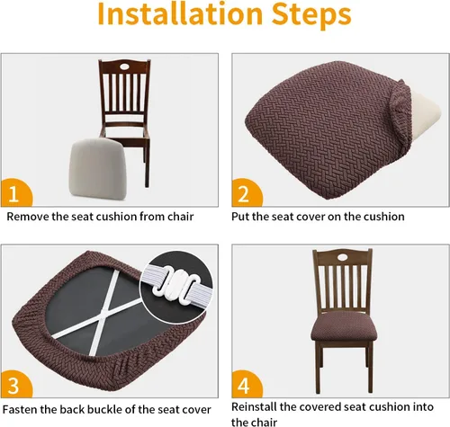 Miniatura 4 de Fuloon Fundas Elásticas para Cojines de Asiento 6 Piezas, Fundas Lavables para Asientos de Sillas, Fundas para Sillas de Comedor para Hotel