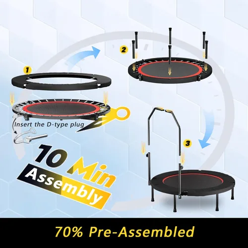 Miniatura 5 de Trampolín plegable portátil Fitnes en el hogar, mini rebote para niños, adultos, carga máxima de 40 pulgadas, 330 libras Negro (Black with handle)