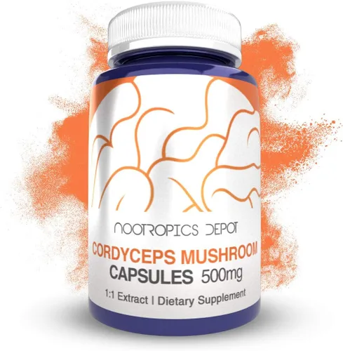 Nootropics Depot Cordyceps - Cápsulas de hongos | 500 mg | 60 unidades | Cordyceps militaris | Extracto de hongos fructíferos para todo el cuerpo |