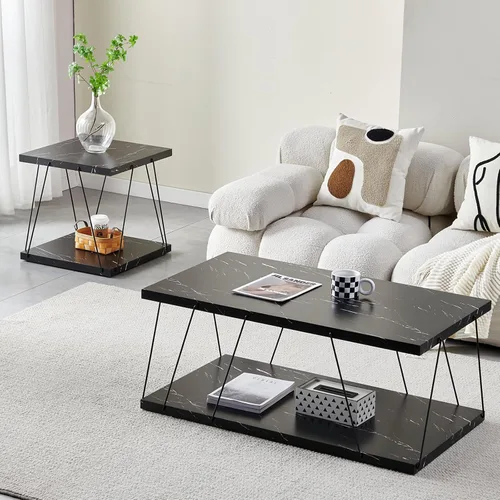 Miniatura 12 de Btrpily Mesa de centro de madera, moderna mesa de centro de mármol, contemporánea, elegante, muebles de alta gama para tu sala de estar