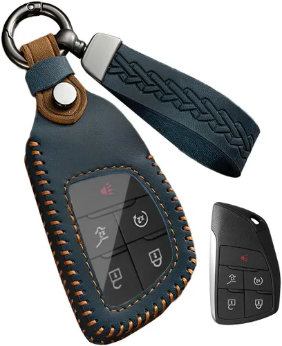 Miniatura 8 de Funda de cuero para llavero GMC, funda protectora de llavero inteligente compatible con Chevy GMC Silverado 1500 LT Sierra Yukon Suburban Tahoe Negro
