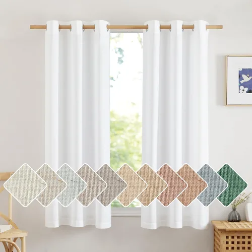 Miniatura 63 de NICETOWN Cortinas de lino natural con textura de lino para dormitorio, mezcla de lino rústica con ojales en la parte superior, semitransparentes