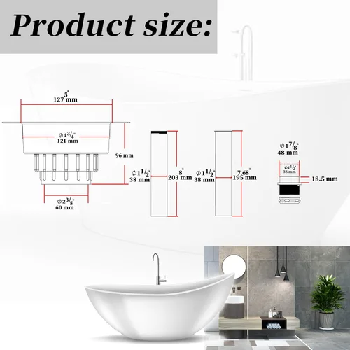 Miniatura 4 de ITD35 Kit de drenaje de bañera independiente compatible con bañeras independientes y bañeras estándar. Se adapta a todos los tipos de desagües