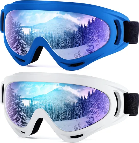 Miniatura 8 de Dizywiee Paquete de 2 gafas de esquí para niños, gafas de snowboard para adultos, jóvenes, adolescentes, niños y niñas, gafas de deportes de nieve