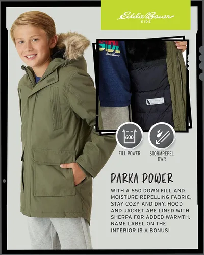 Miniatura 4 de Eddie Bauer Abrigo de invierno para niños, chaqueta parka impermeable con capucha de piel sintética (3-20)