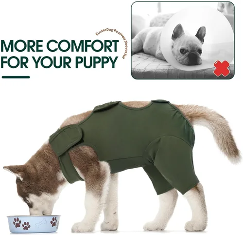 Miniatura 5 de Kuoser Manga de Protección para Heridas en Muslos para Perros, Traje de Recuperación Quirúrgica para Perros para Patas Traseras, Manga de Verde