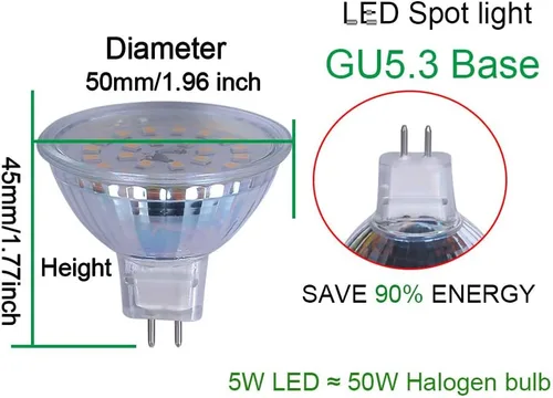 Miniatura 6 de mr16 120 V regulable 5 W blanco cálido 2700 K foco foco lámpara halógena 50 W reemplazo para foco de luz de seguimiento (120 V regulable 5 W 2700 K)