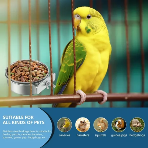 Miniatura 6 de 2 Piezas de Recipientes para Alimentación de Aves de Acero Inoxidable, Tazón Pequeño para Alimentar Aves, Tazón para Comida de Loros de Acero