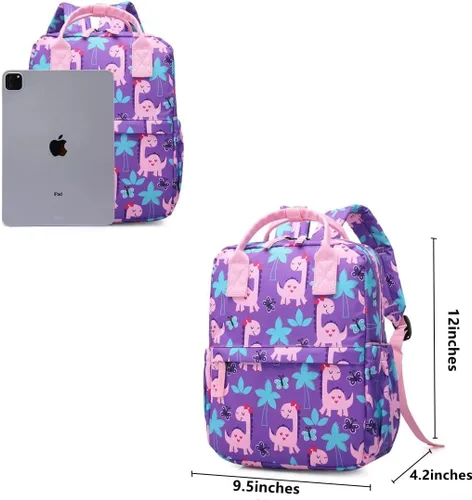 Miniatura 6 de Linda mochila preescolar para niños pequeños con diseño de unicornio y dinosaurio, bolsa de viaje para niñas y niños, Dinosaurio femenino, 12