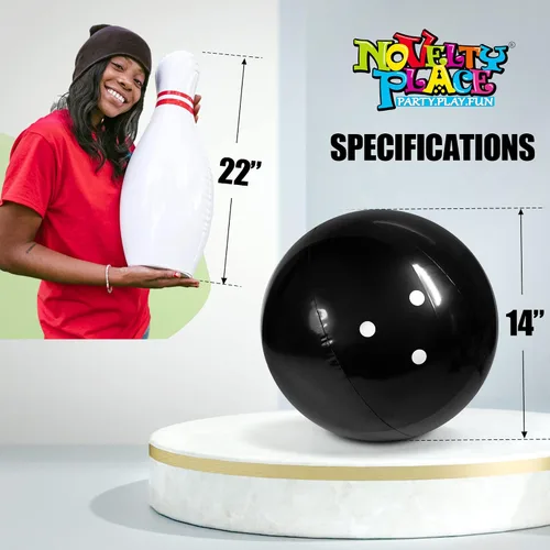 Miniatura 4 de Novelty Place Juego de bolos gigante inflable para la familia, bola de 14 pulgadas y 6 pines de gran tamaño de 22 pulgadas, juego de patio inflable