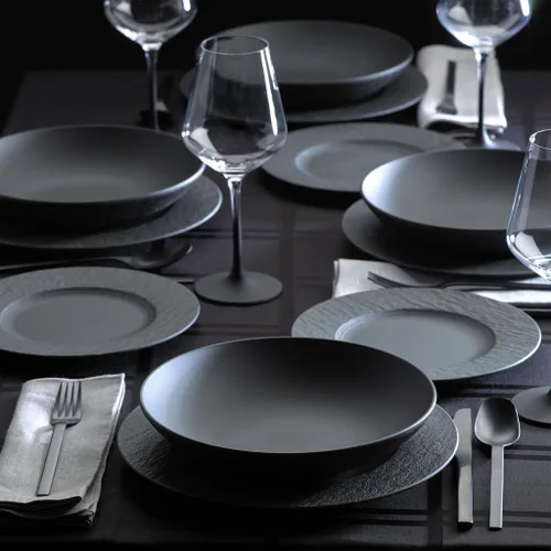 Miniatura 5 de Villeroy & Boch Manufacture Rock - Juego de vajilla de 12 piezas, servicio para 4, platos llanos, platos de ensalada y cuencos para pasta, porcelana