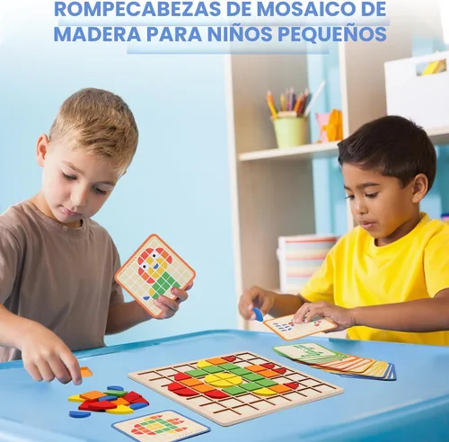 Miniatura 7 de Montessori Tangram Educativo, Juguetes de Rompecabezas de Formas Geométricas con 120 piezas de Bloques de Rompecabezas de Madera y 20 piezas