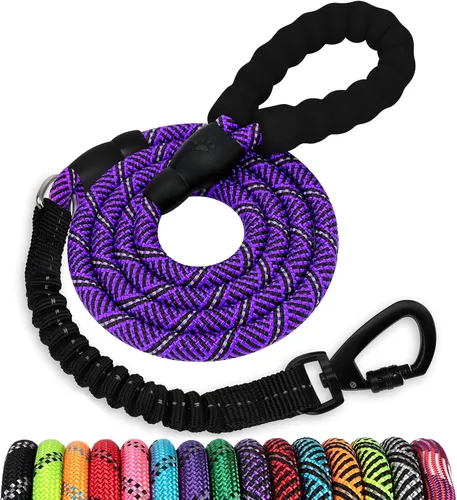 Miniatura 46 de Correa de perro de cuerda de 3 pies: correa resistente con gancho giratorio bloqueable, hilos reflectantes, bungee y asa acolchada - Correa